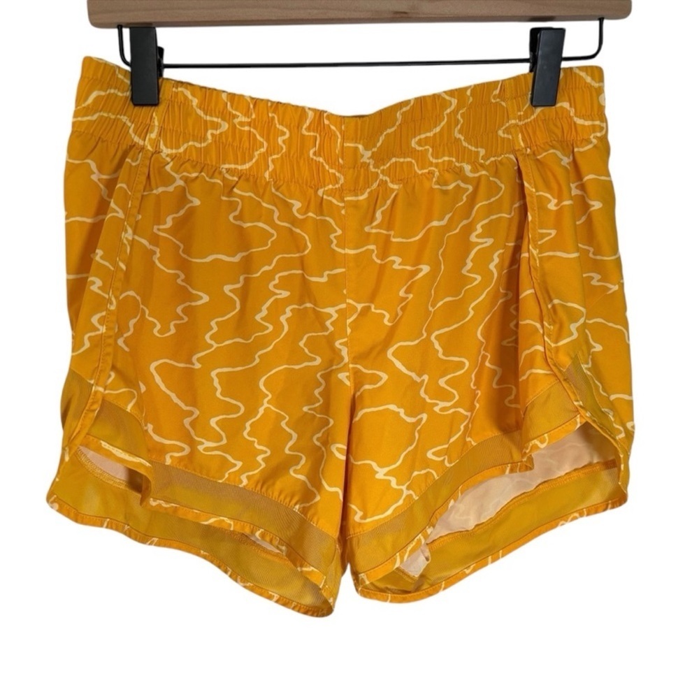 Athleta Racer Run 4" Shorts Small Yellow White Lined Lightweight Running Shorts